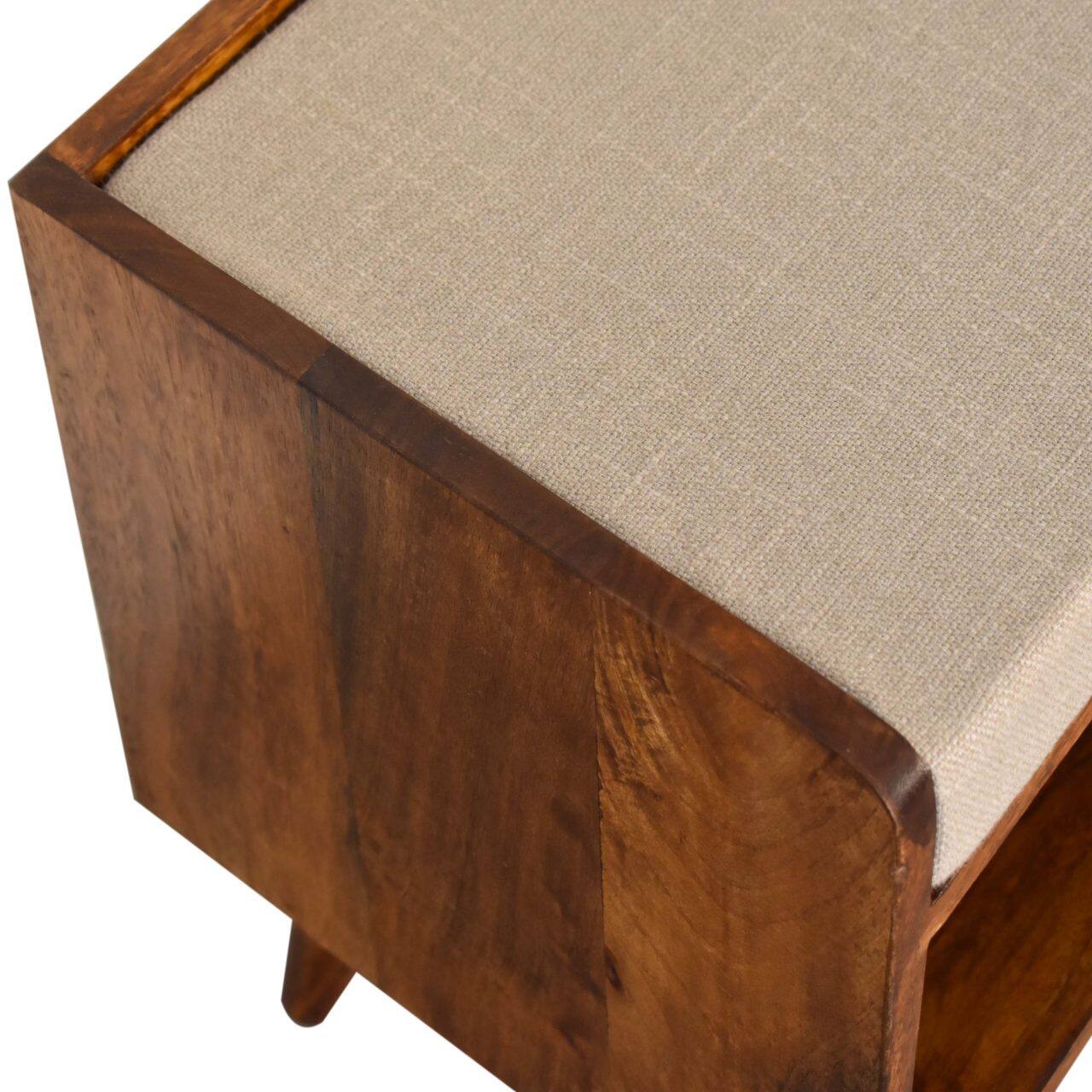 Alt View 1. Artisan Furniture - Artisan Furniture Solid Wood Mud Linen Nordic Storage Bench, Upholstered, 1 Open Slot, Brown & White - Brown & White.