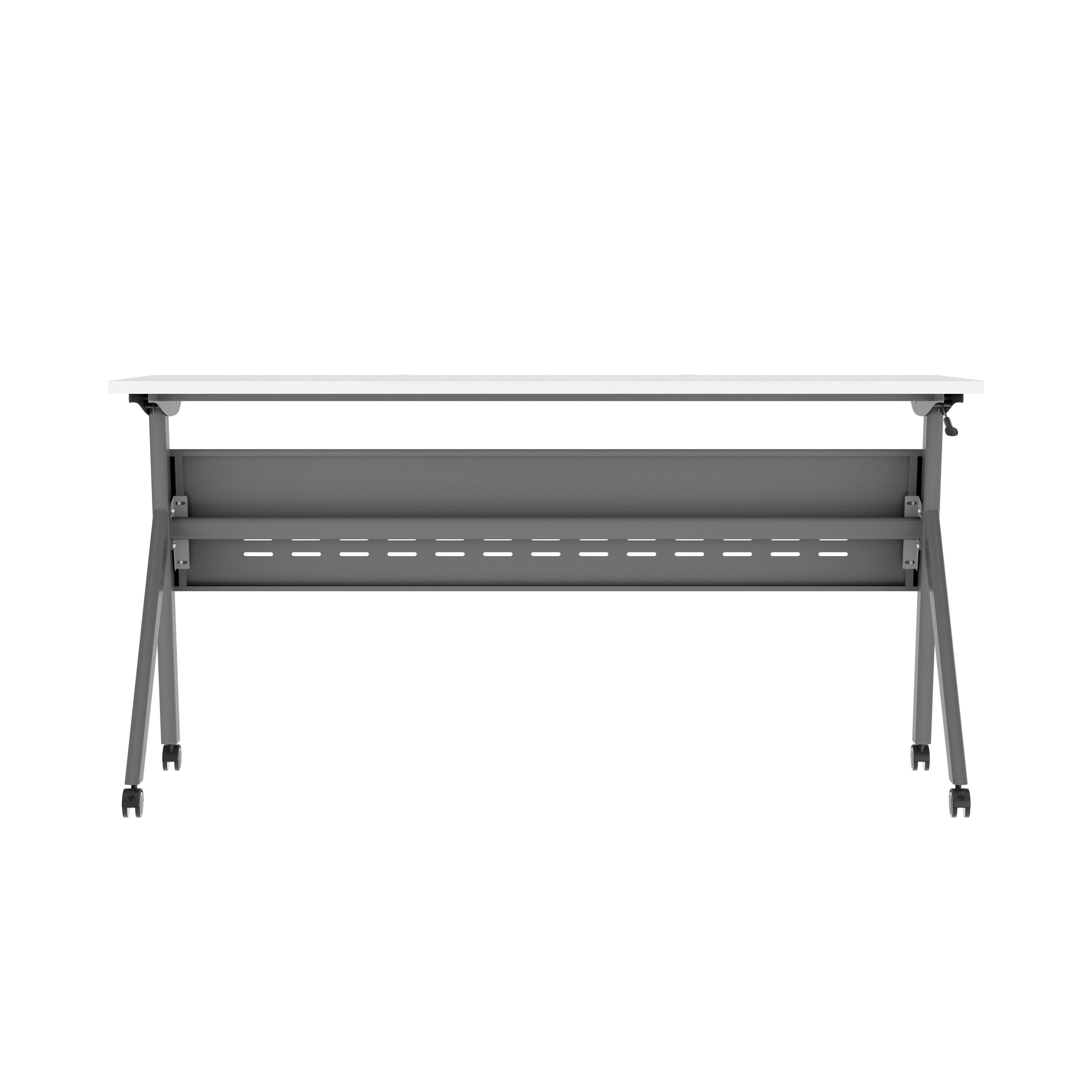 Angle. Flash Furniture - Davis Commercial Grade 60" x 24" Heavy-Duty Nesting Flip Training Table with Y-Legs, Modesty Panel, 1" Thick White Table - White.