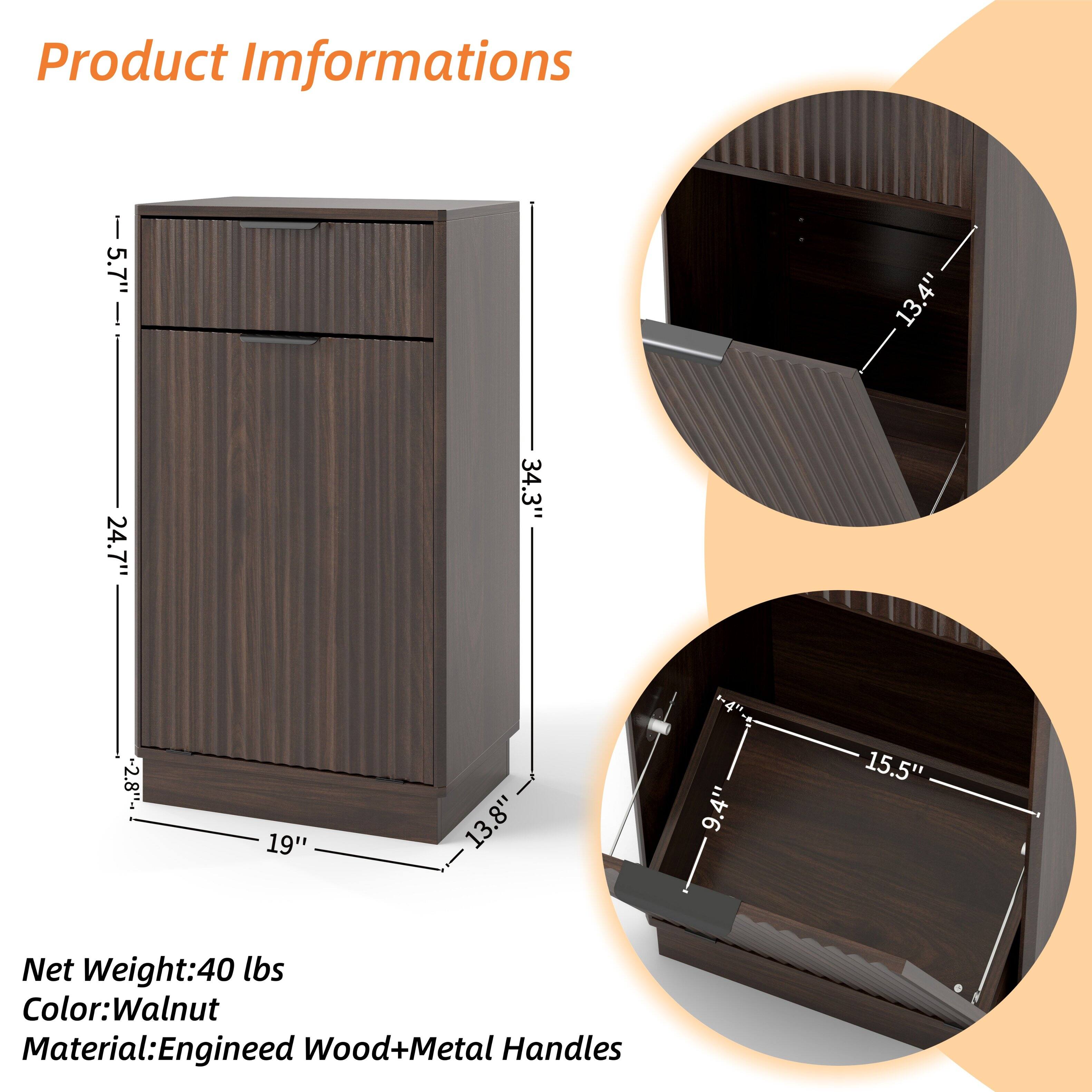 Product Information

- Height: 34.3"
- Width: 19"
- Depth: 13.8"
- Drawer 1: 13.4" (Height) x 15.5" (Width) x 9.4" (Depth)
- Drawer 2: 13.4" (Height) x 15.5" (Width) x 9.4" (Depth)
- Overall Height: 34.3"
- Overall Width: 19"
- Overall Depth: 13.8"
- Drawer Pull Height: 5.7"
- Drawer Pull Width: 1-4"
- Bottom Shelf Height: 24.7"
- Bottom Shelf Depth: 15.5"
- Bottom Shelf Height from Floor: 2.8"

Net Weight: 40 lbs  
Color: Walnut  
Material: Engineered Wood + Metal Handles