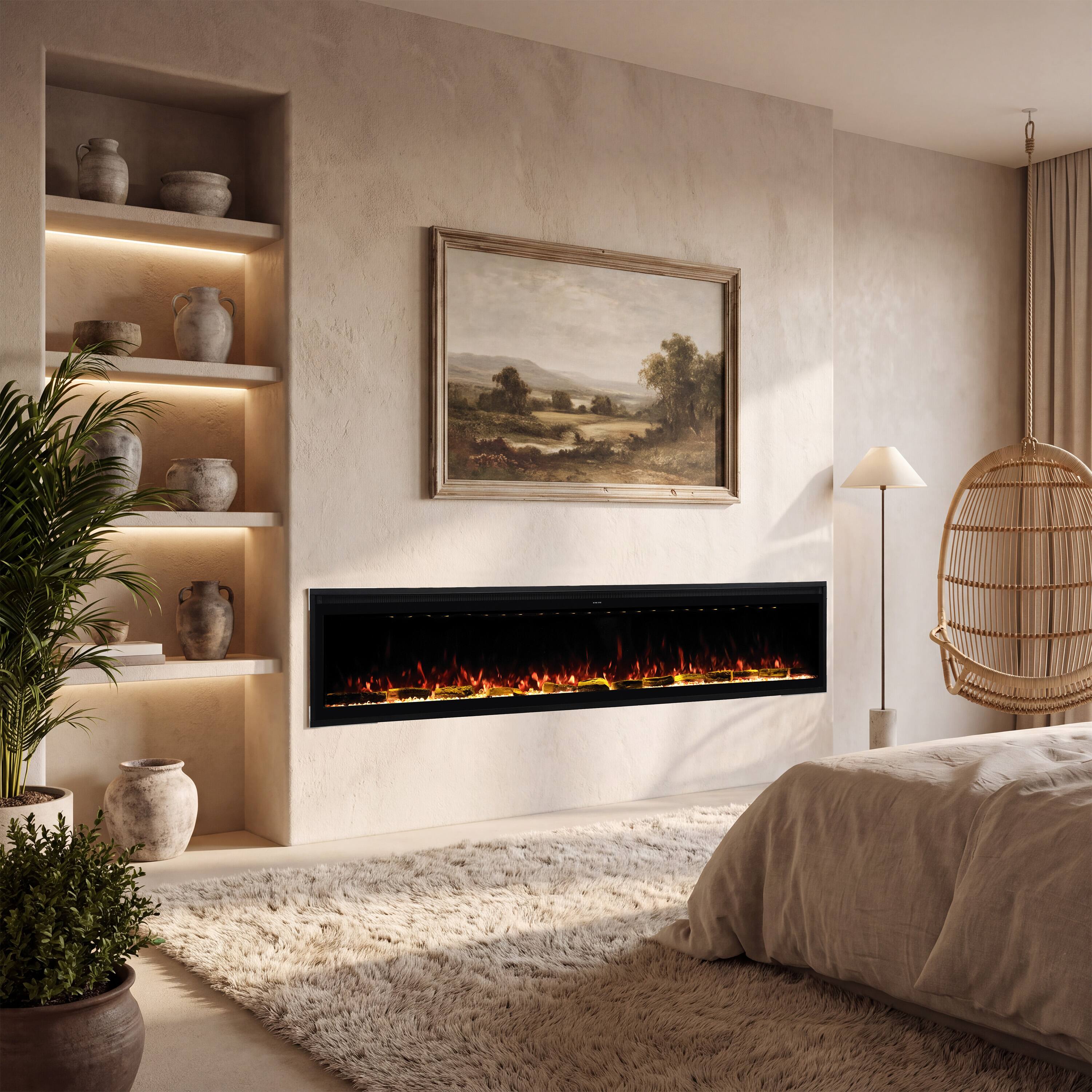 Alt View 1. Mondawe - 88" Electric Fireplace w/ 13 Flame Colors, WiFi App and Smart Control - Black.