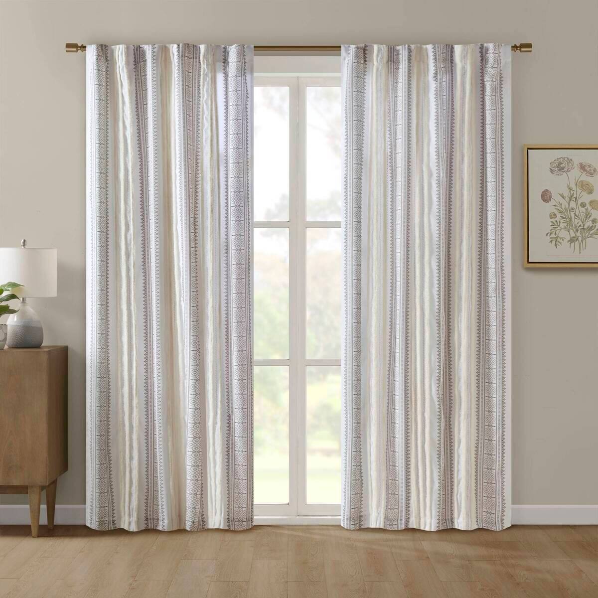 Alt View 2. BreeBe - Poly Printed Curtain Panel with Tufted Stripe and Lining White/Brown 50x95' - Multicolor.