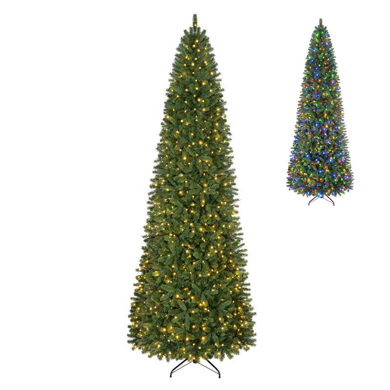 WELLFOR - 9ft Pre‑lit Pencil Alpine Artificial Christmas Tree with 1345 PE‑PVC Branch Tips & 550 Dual‑Color LED Lights - Green