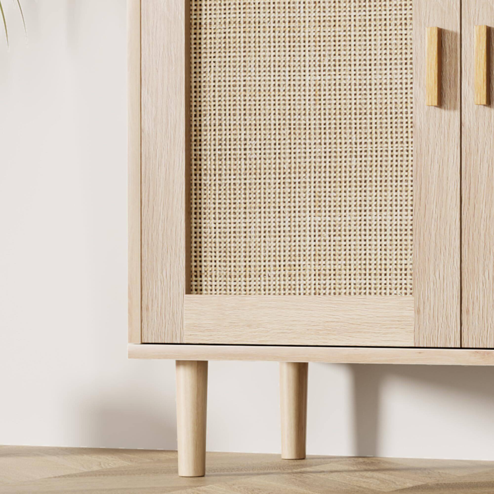 Alt View 5. Jojoka - 36" Tall Rattan Buffet Cabinet with 2 Doors & Shelf, Wood Sideboard Cabinet for Entryway, Boho Coffee Cabinet - Natural.