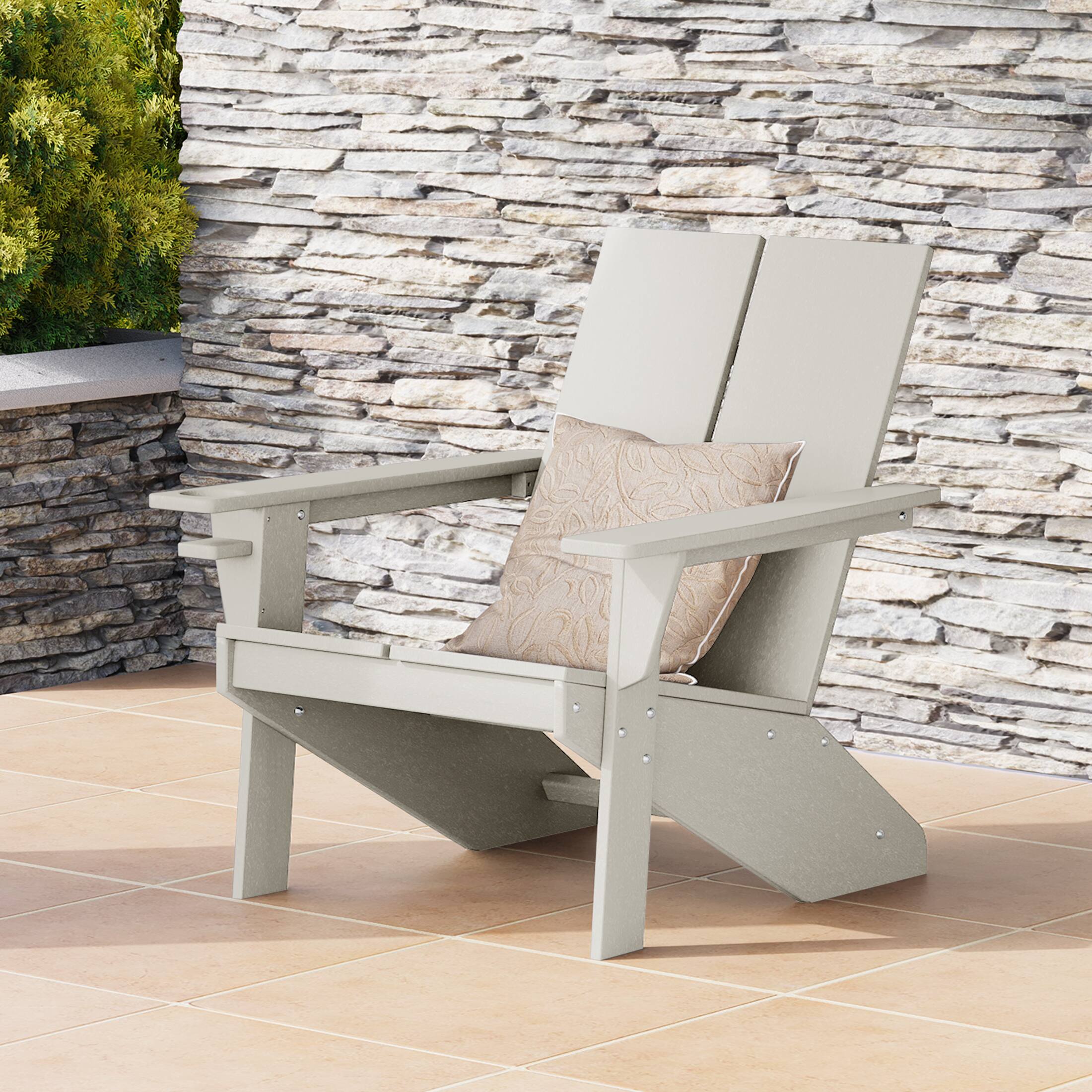 Angle. WestinTrends - WestinTrends Riviera Outdoor HDPE Modern Adirondack Chair with Cup Holder - Sand.