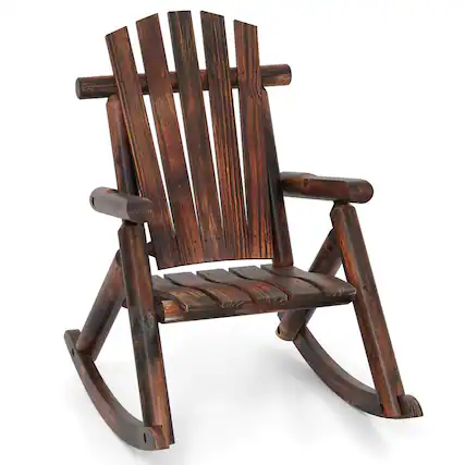 Front. Costway - Costway 1 PCS Outdoor Adirondack Rocking Chair for Adults Solid Wood Porch Rocker Patio Chair - Brown.