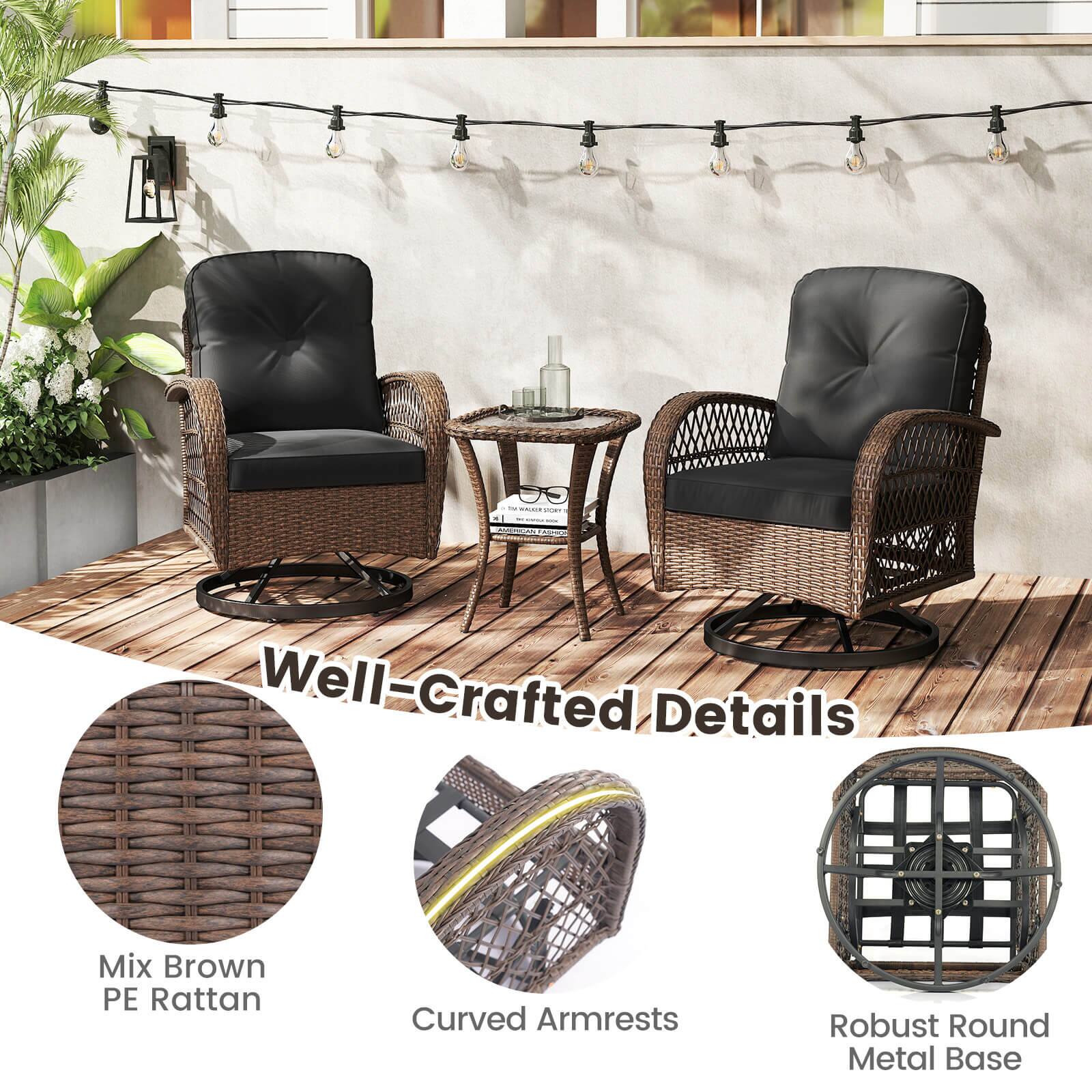 Well-Crafted Details: Mix Brown PE Rattan, Curved Armrests, Robust Round Metal Base