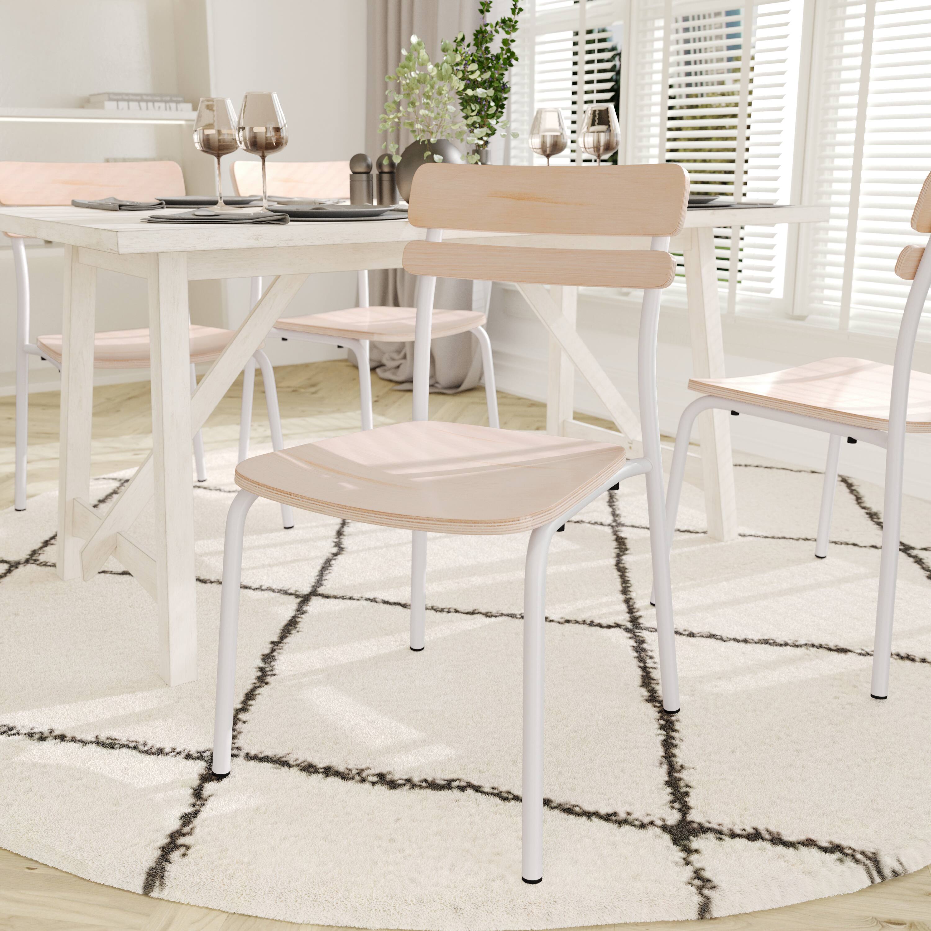 Alt View 4. Emma + Oliver - Blanchard Set of 2 Dining Chairs with Metal Frames and Solid Wood Seats and Backs with Antique Finishes - Antique White.