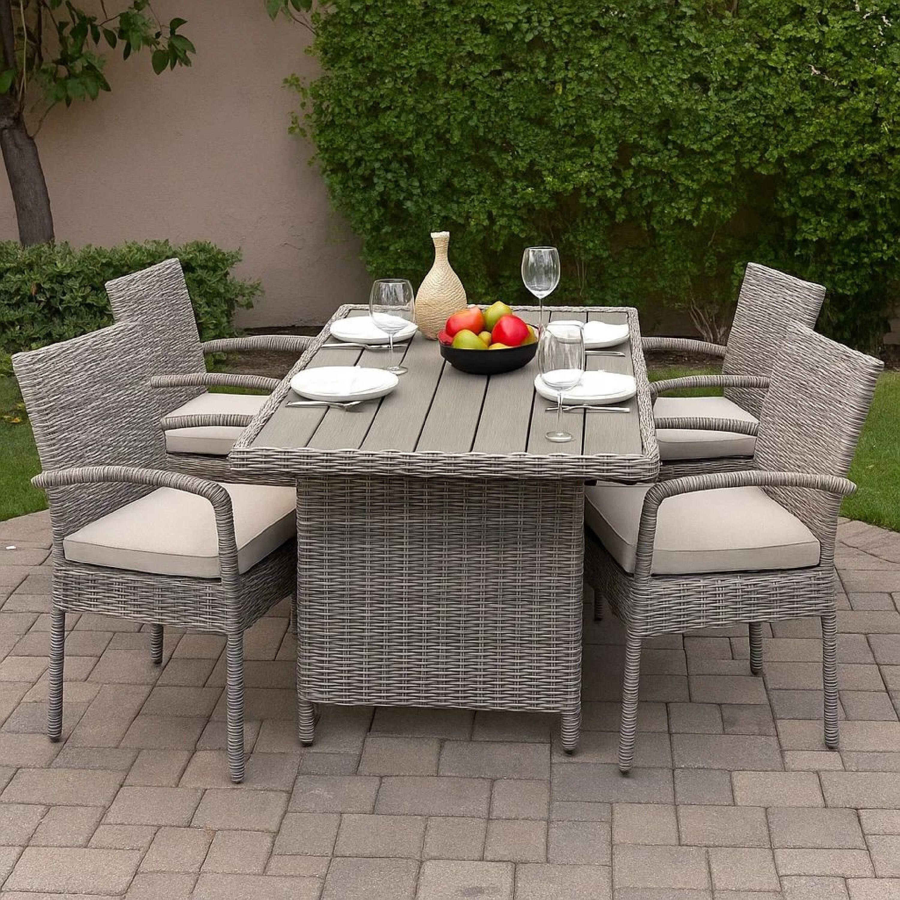 Alt View 5. Manhattan Lane - 59 Inch Outdoor Aluminum Dining Table, Gray Faux Wicker, Slatted Surface - Gray.