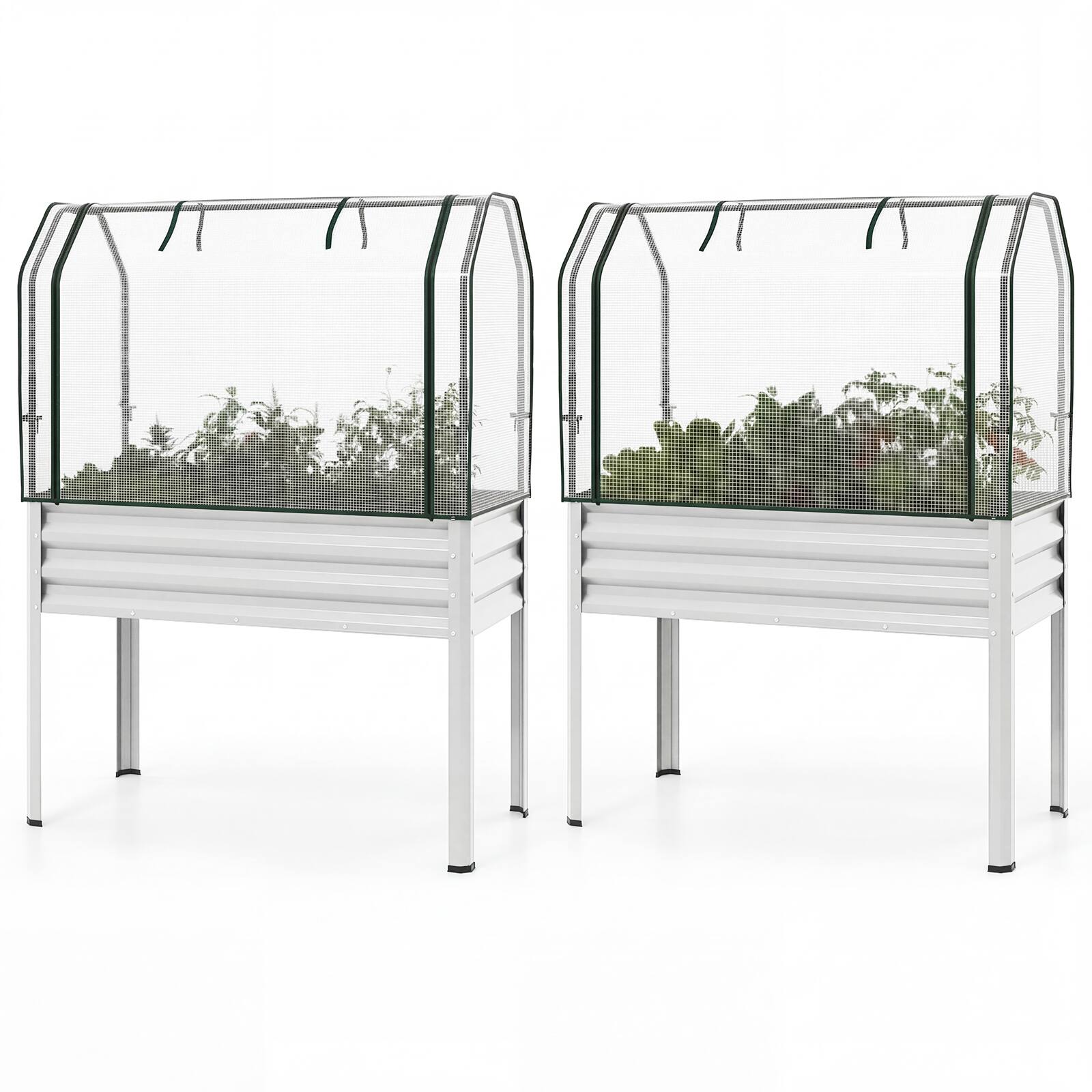 Alt View 9. Costway - Costway 2 PCS Galvanized Raised Garden Bed with Legs Roll-up Door for Vegetable Flower Herb - Silver.