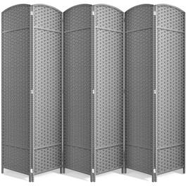 Sorbus - 6 Panel Room Divider 6 ft. Tall - Privacy Screen, Extra Wide Double Hinged Panels, Mesh Hand-Woven Design - Light Gray