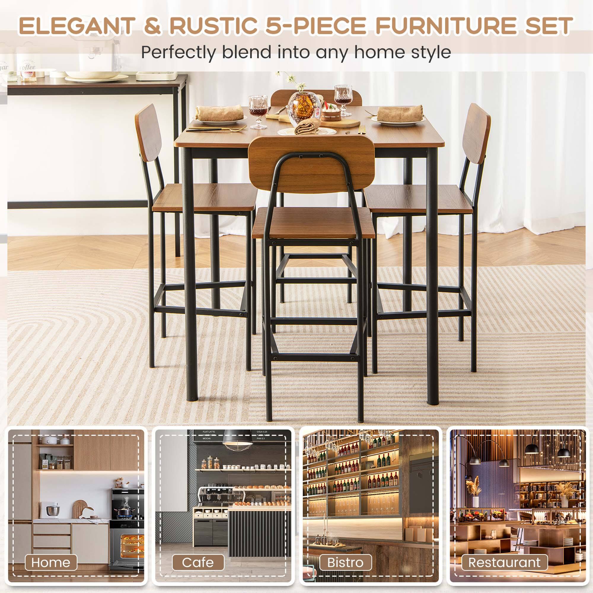 ELEGANT & RUSTIC 5-PIECE FURNITURE SET: Perfectly blend into any home style, including coffee, adidas, Home Cafe, Bistro, and Restaurant.