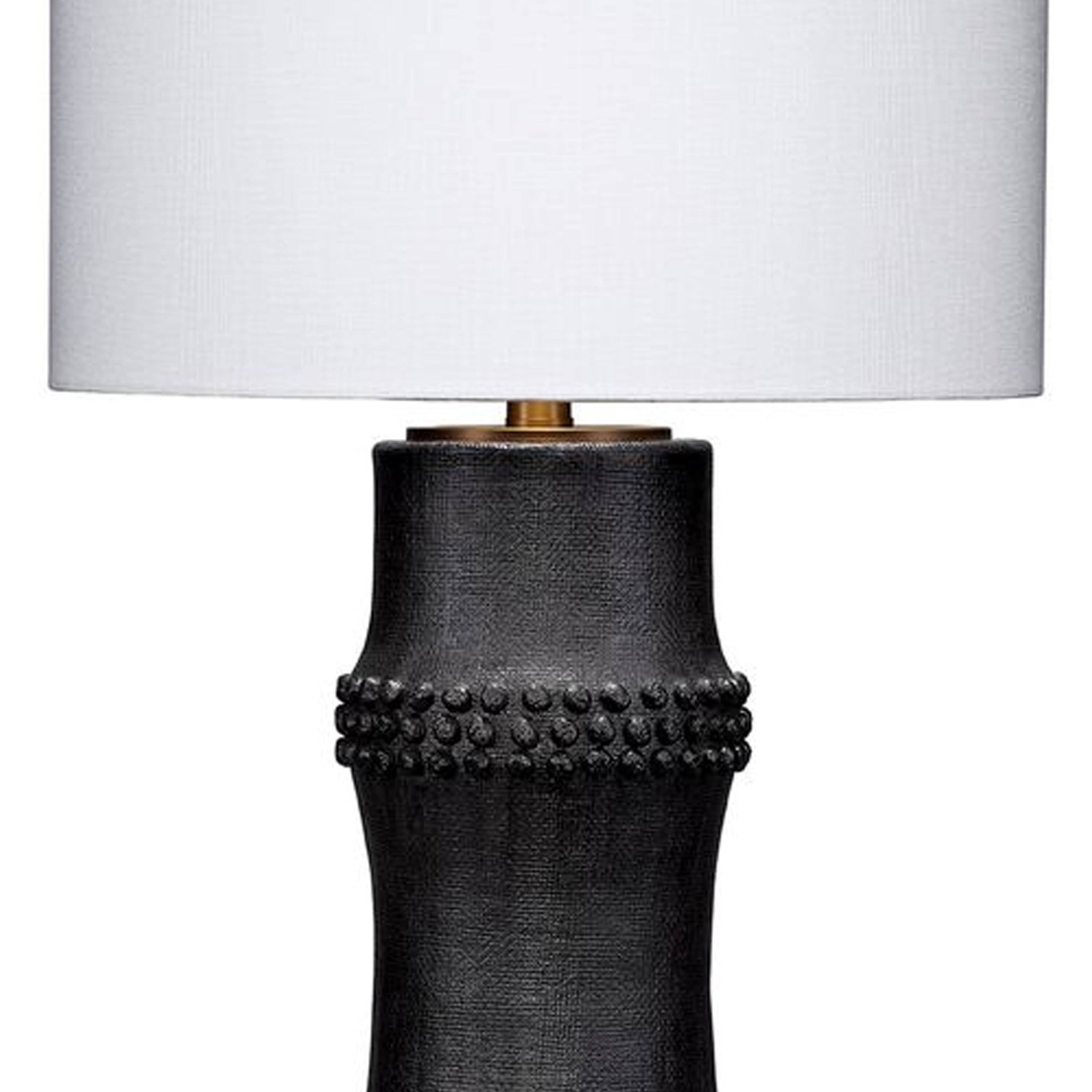 Left. Manhattan Lane - Lemy 28 Inch Table Lamp, Linen Drum Shade, Dotted Base - Black, White, Brass.