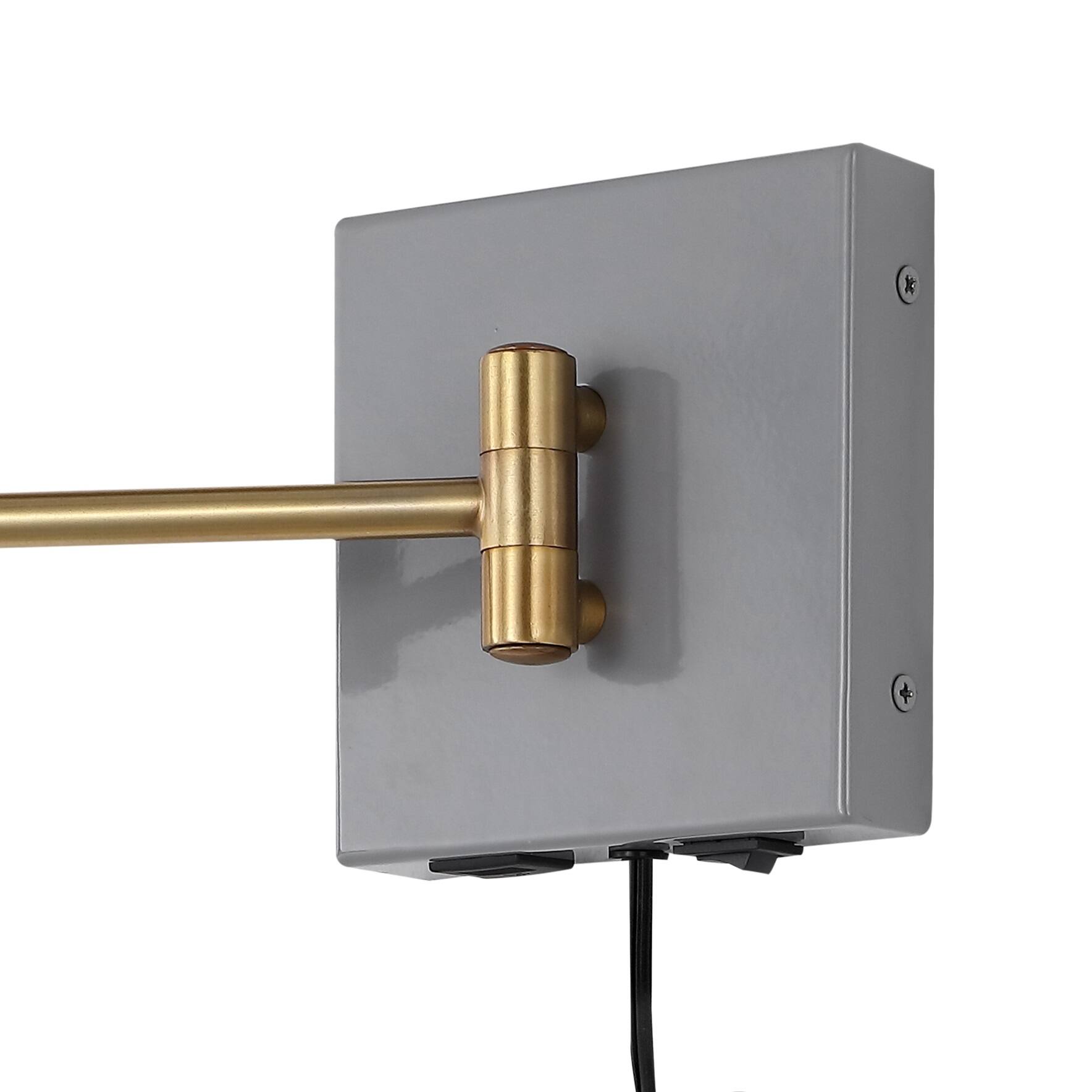 Alt View 5. Jonathan Y - Hygge 16" Swing Arm 1-Light Modern Midcentury Iron USB Charging Port LED Sconce, Grey/Brass Gold - Gray.
