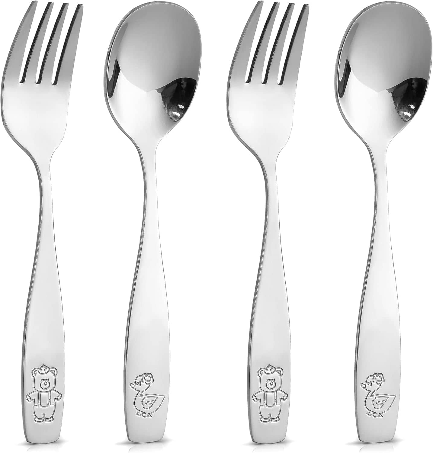 Zulay Kitchen - 4-Piece Toddler Utensils - Child and Toddler Silverware Set for Self Feeding - 2 Forks & 2 Spoons - Silver