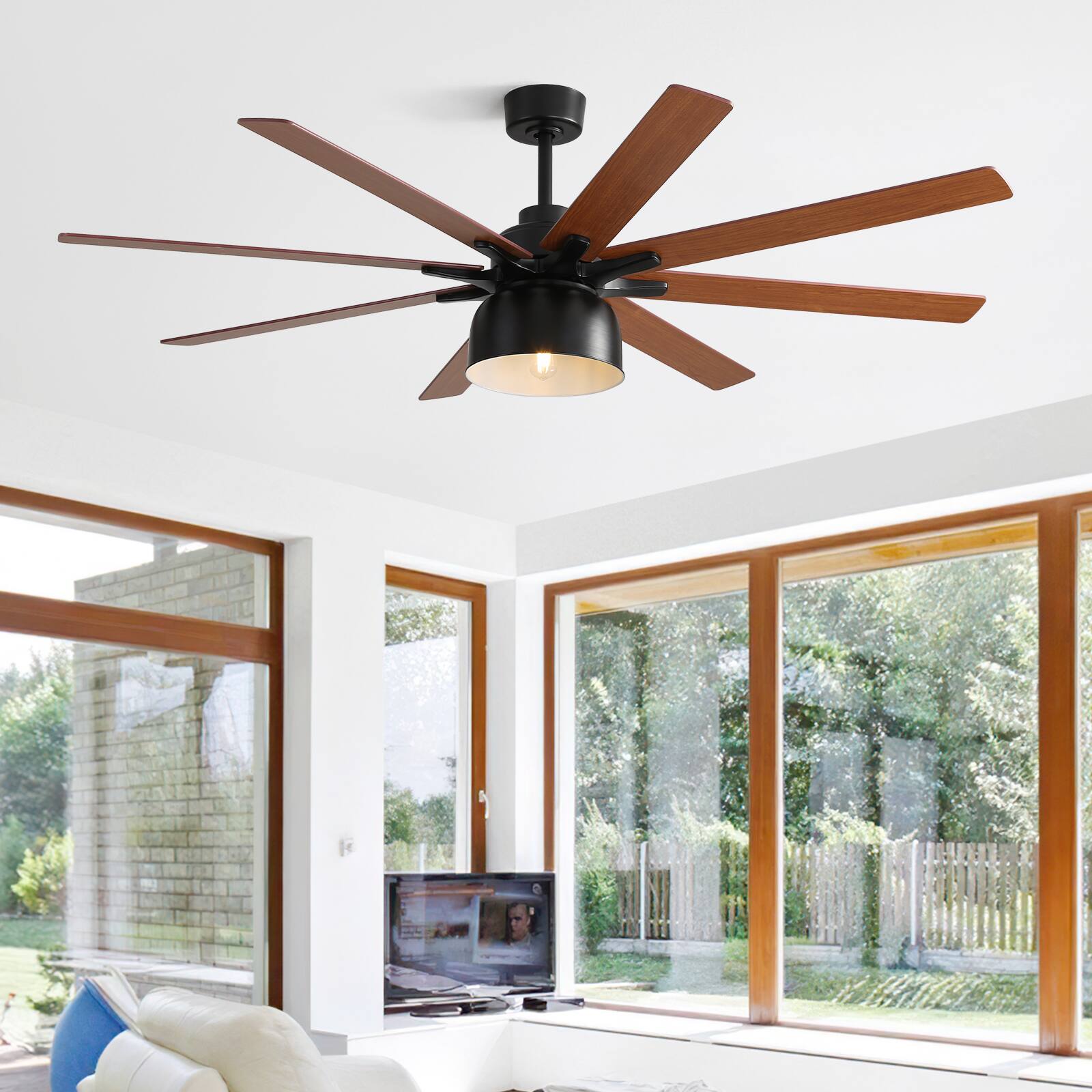 Alt View 4. Sofucor - Modern Ceiling Fan with Lights and Remote Large 52 Inch Farmhouse Ceiling Fan with 8 Double Side Wood Blades Reversible - Black.