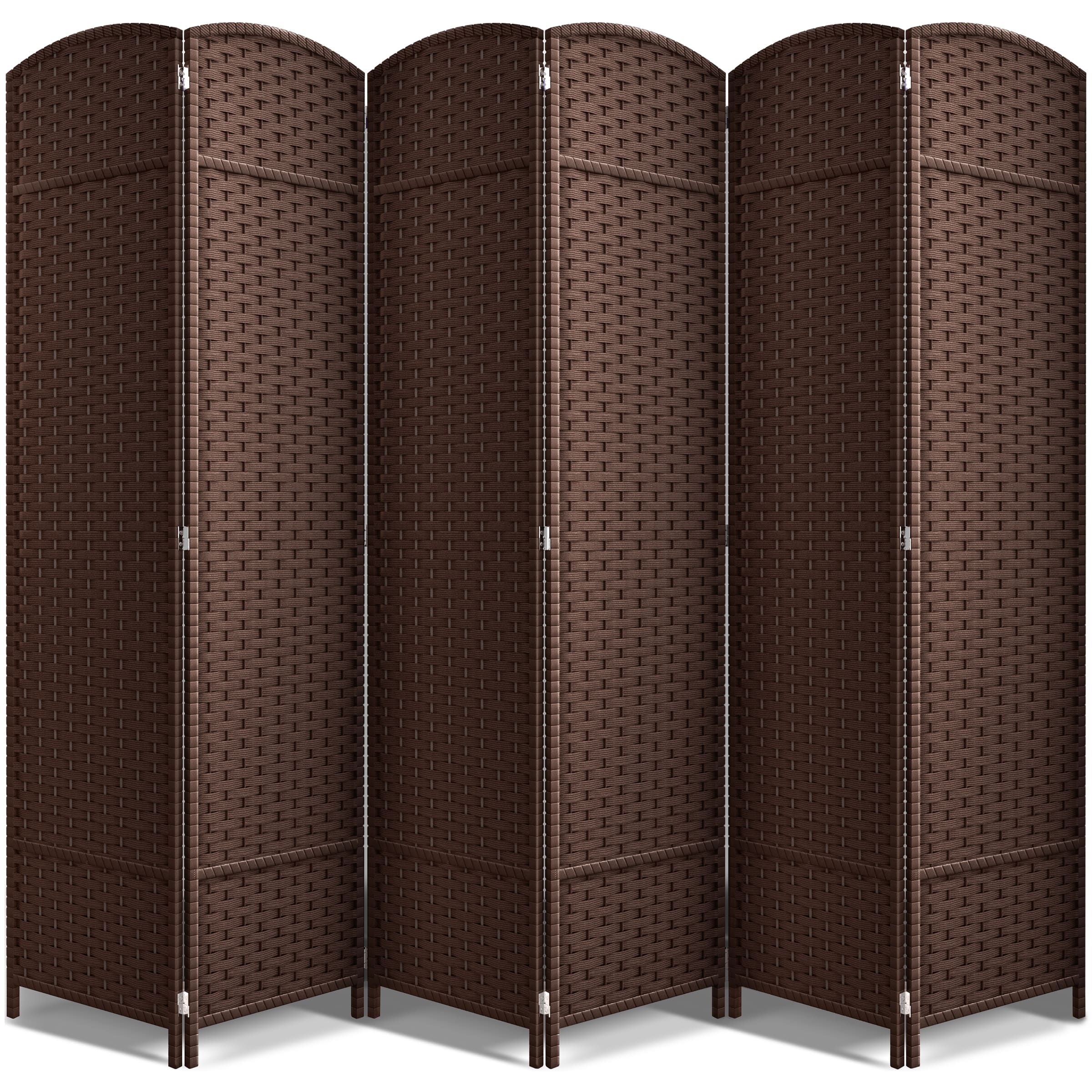 Sorbus - 6 Panel Room Divider 6 ft. Tall - Privacy Screen, Extra Wide Double Hinged Panels, Mesh Hand-Woven Design - Chocolate
