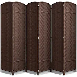 Sorbus - 6 Panel Room Divider 6 ft. Tall - Privacy Screen, Extra Wide Double Hinged Panels, Mesh Hand-Woven Design - Chocolate