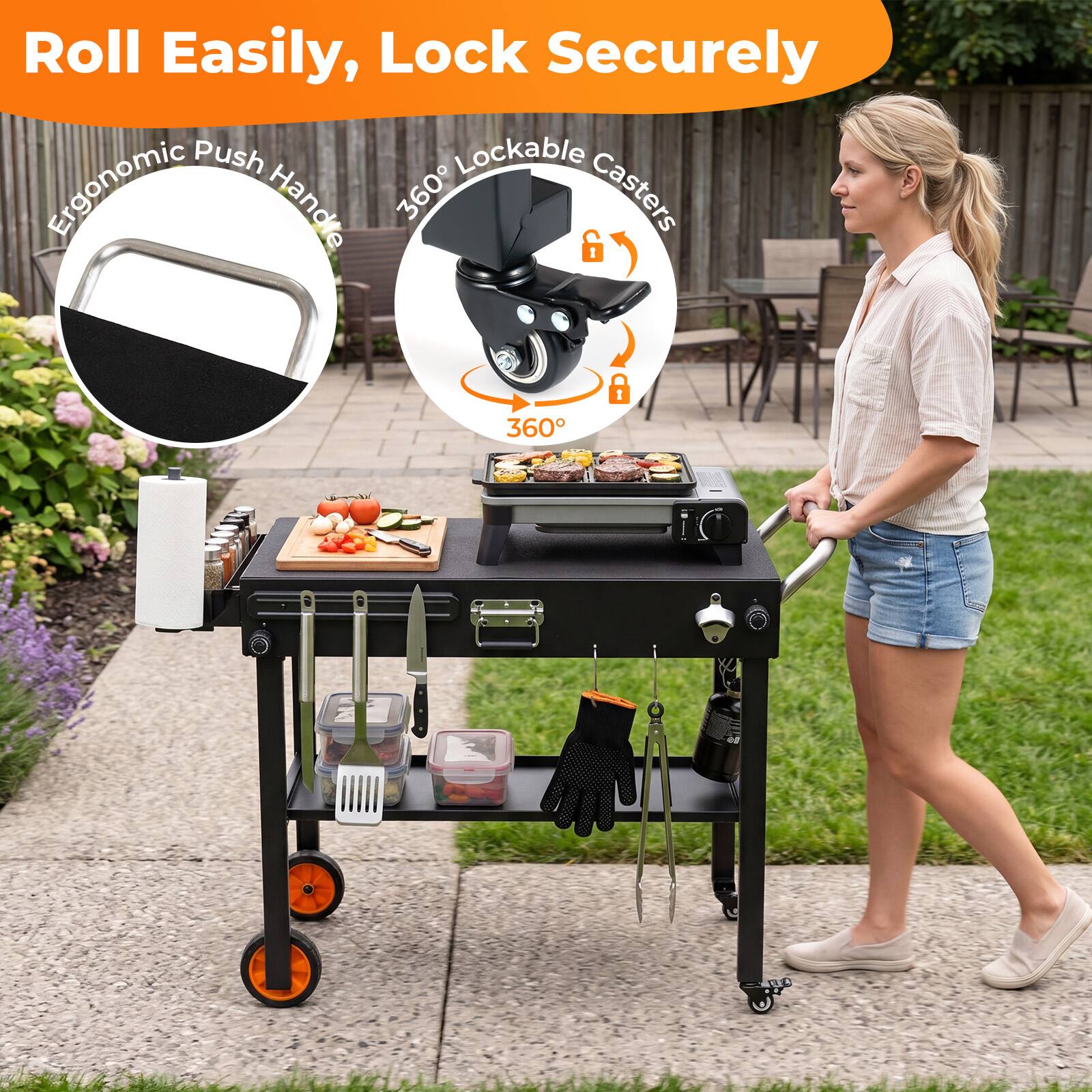 Roll Easily, Lock Securely

Ergonomic Push Handle

360° Lockable Casters