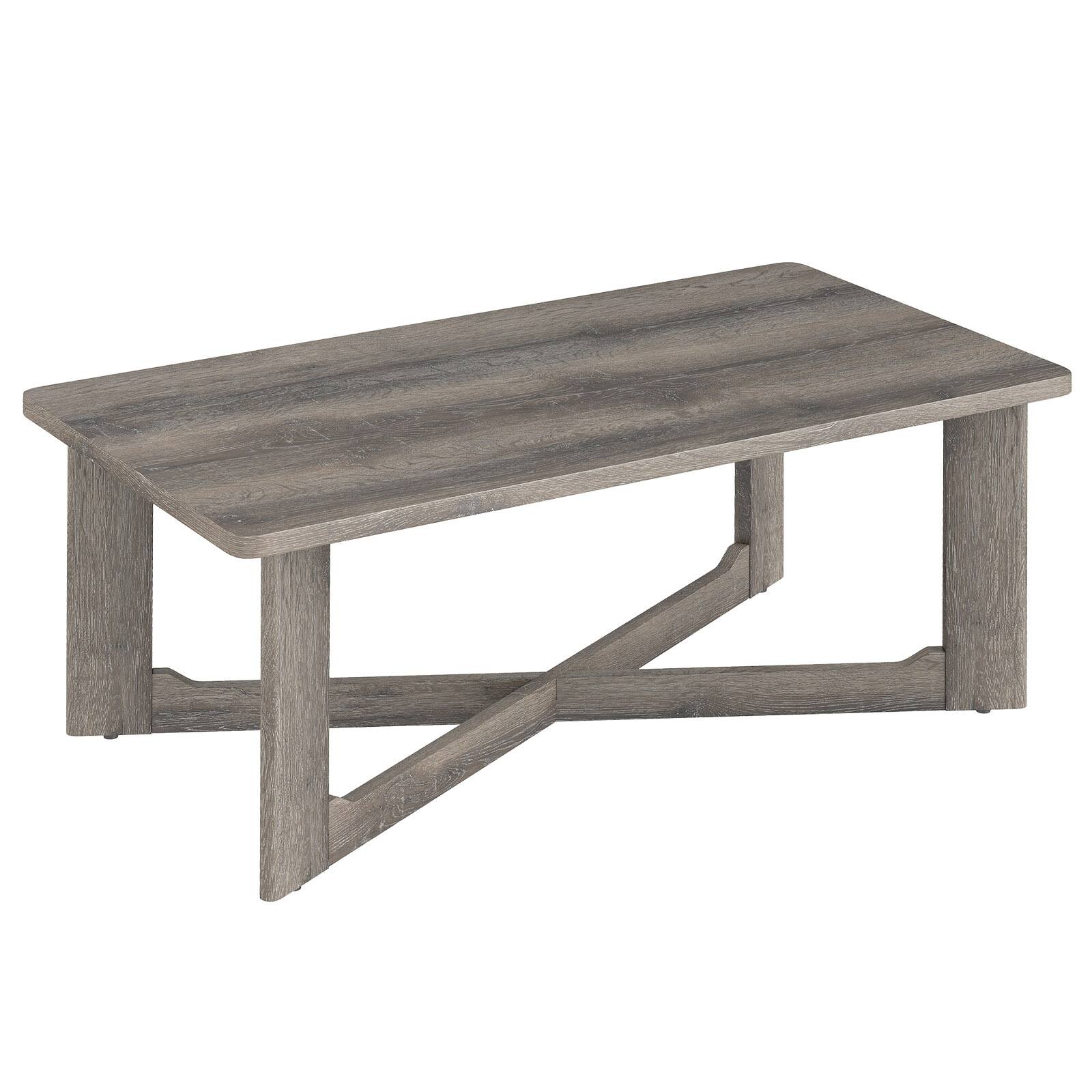 Alt View 9. Gymax - Gymax Coffee Table Solid Rubber Wood Center Table w/ X-Shaped Base for Living Room - Gray.