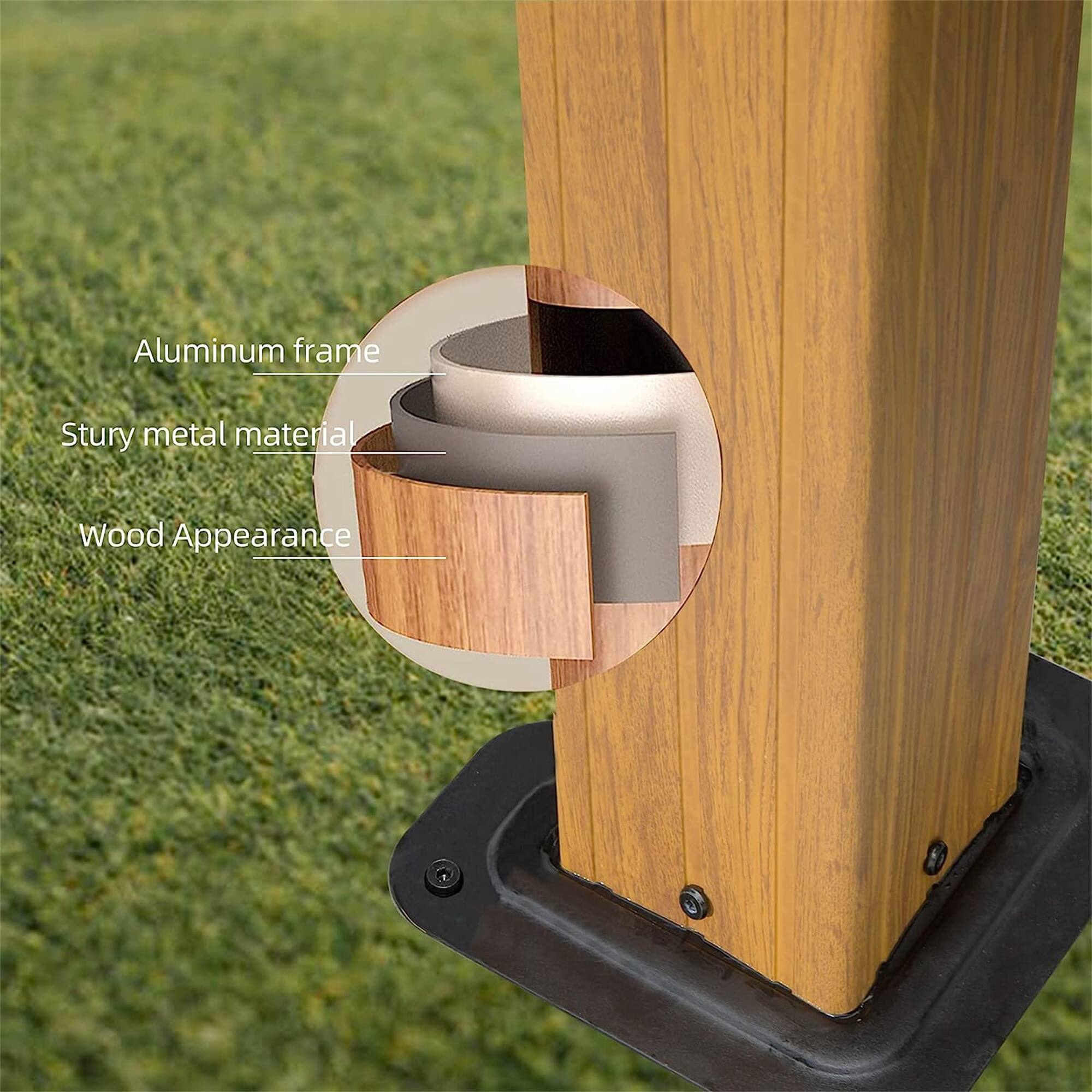 Aluminum frame  
Sturdy metal material  
Wood Appearance