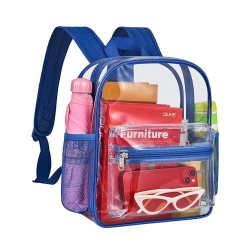 Stamp n Camp - Clear Backpack For Stadium Events 12x11x5 Inches Small Concert Festival Sports Outdoor - Black - Blue