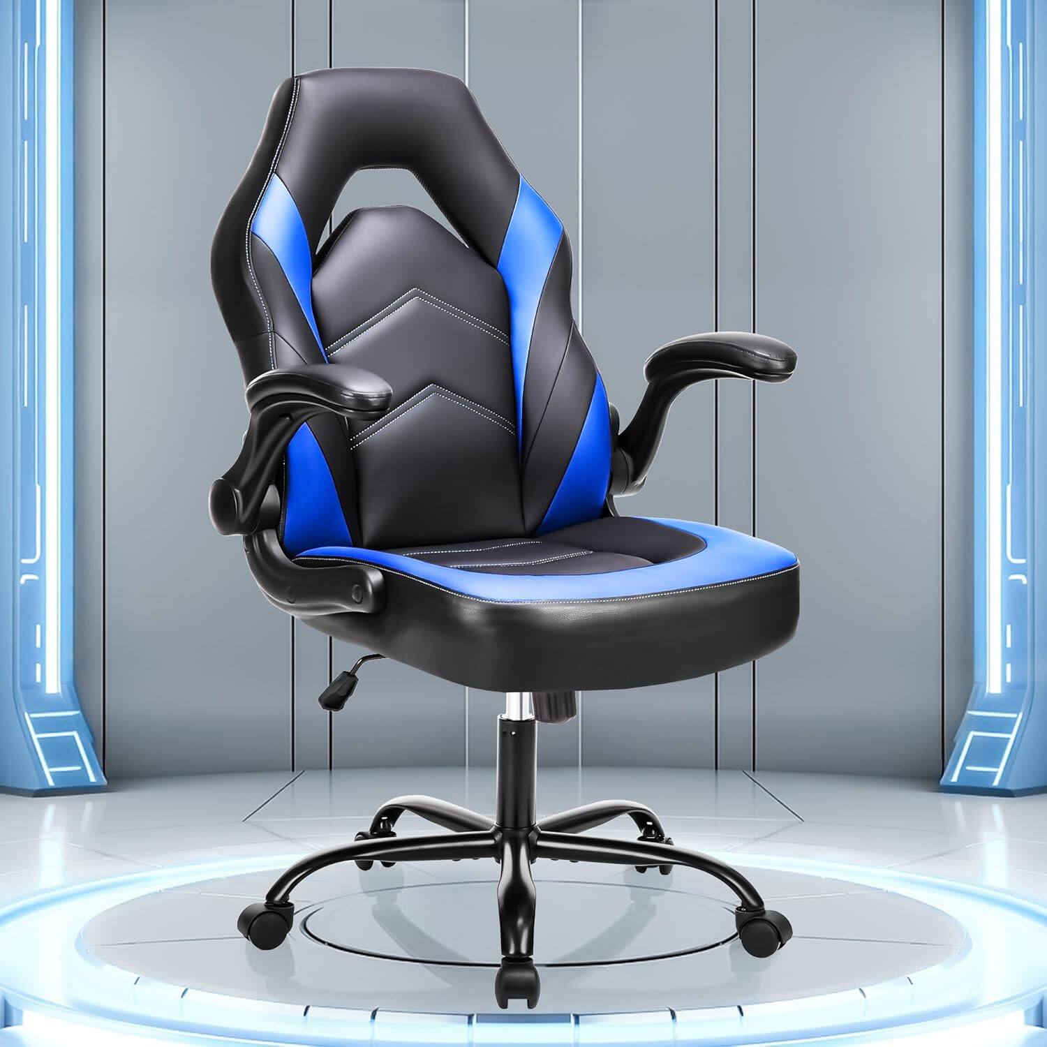 Sweet - Gaming Chair Office Desk Leather Ergonomic Computer Chairs for Adults, Teens - Black Blue