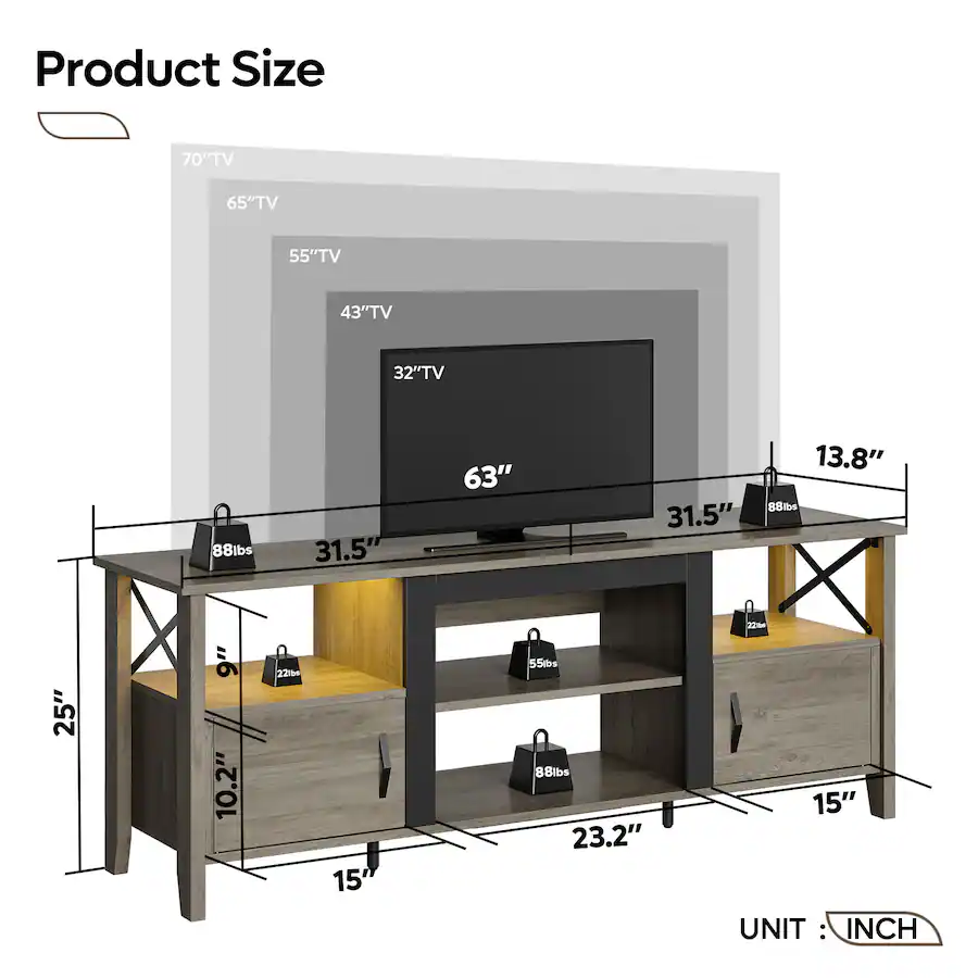 Bestier Farmhouse LED TV Stand with Cabinet for Gaming Entertainment ...