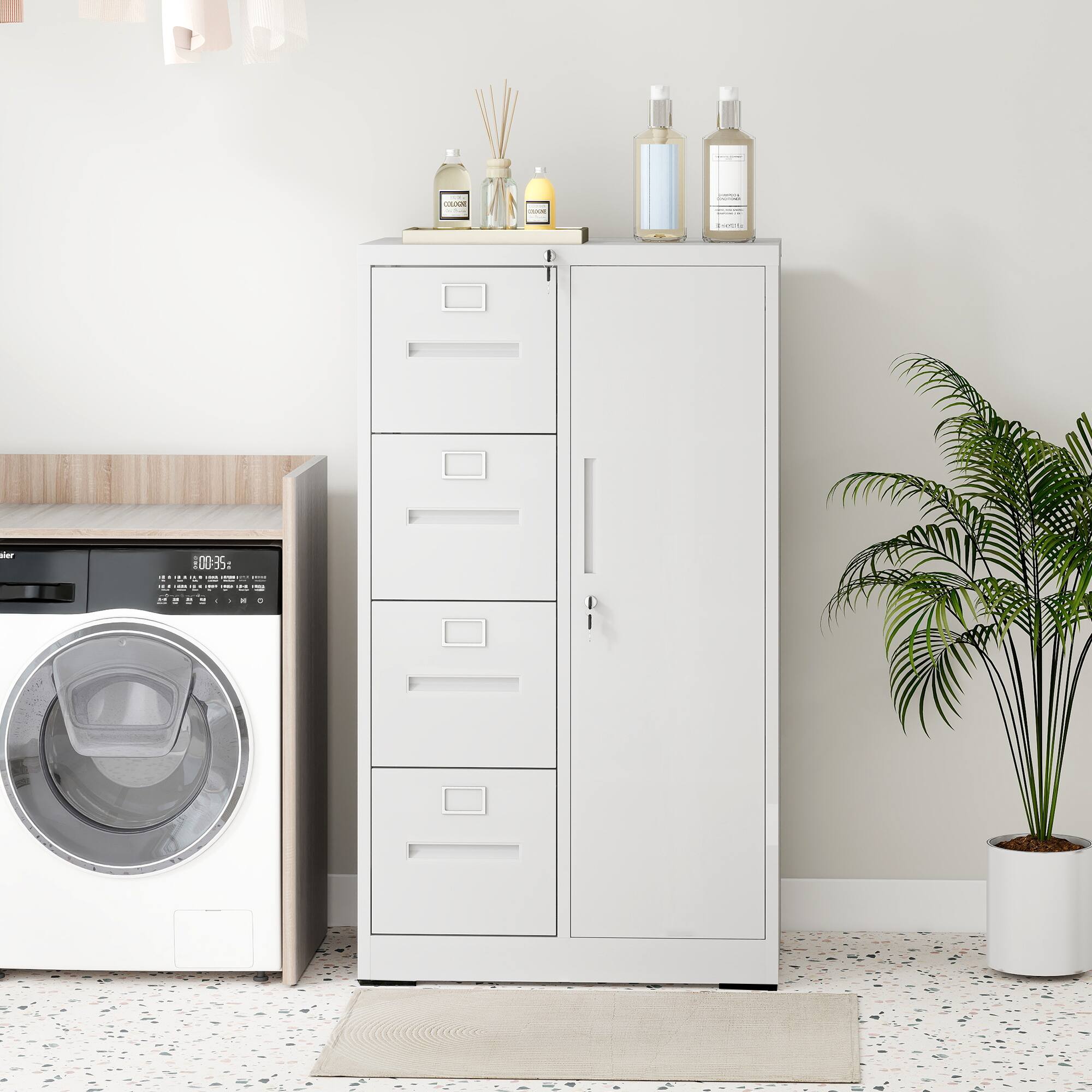 Boyel Living White Metal Storage Vertical Filing Cabinet with Lock ...