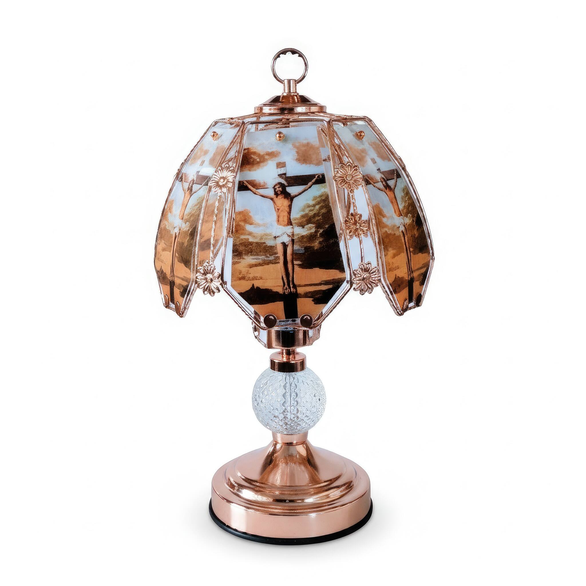 Angle. FC Design - 17"H Multicolor Crucifix Design Glass Panel Design Touch Lamp.