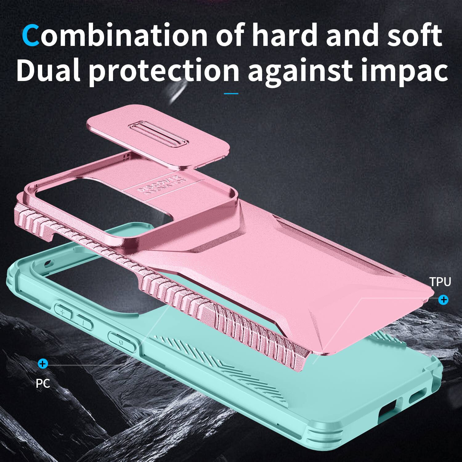 Combination of hard and soft  
Dual protection against impact

TPU  
+  
ST  
+  
PC