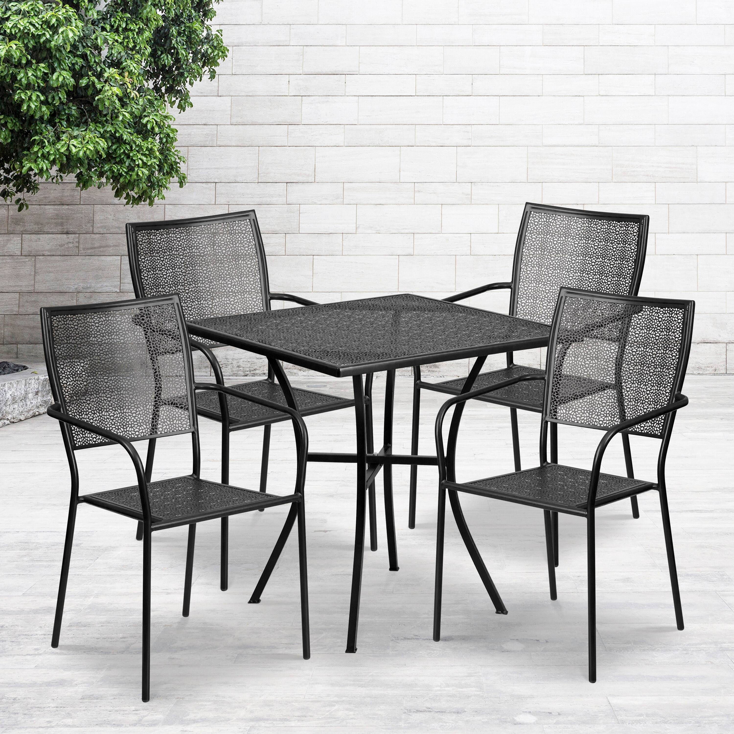 Alt View 1. Emma + Oliver - Commercial Grade 28" Square Metal Garden Patio Table Set w/ 4 Square Back Chairs - Black.