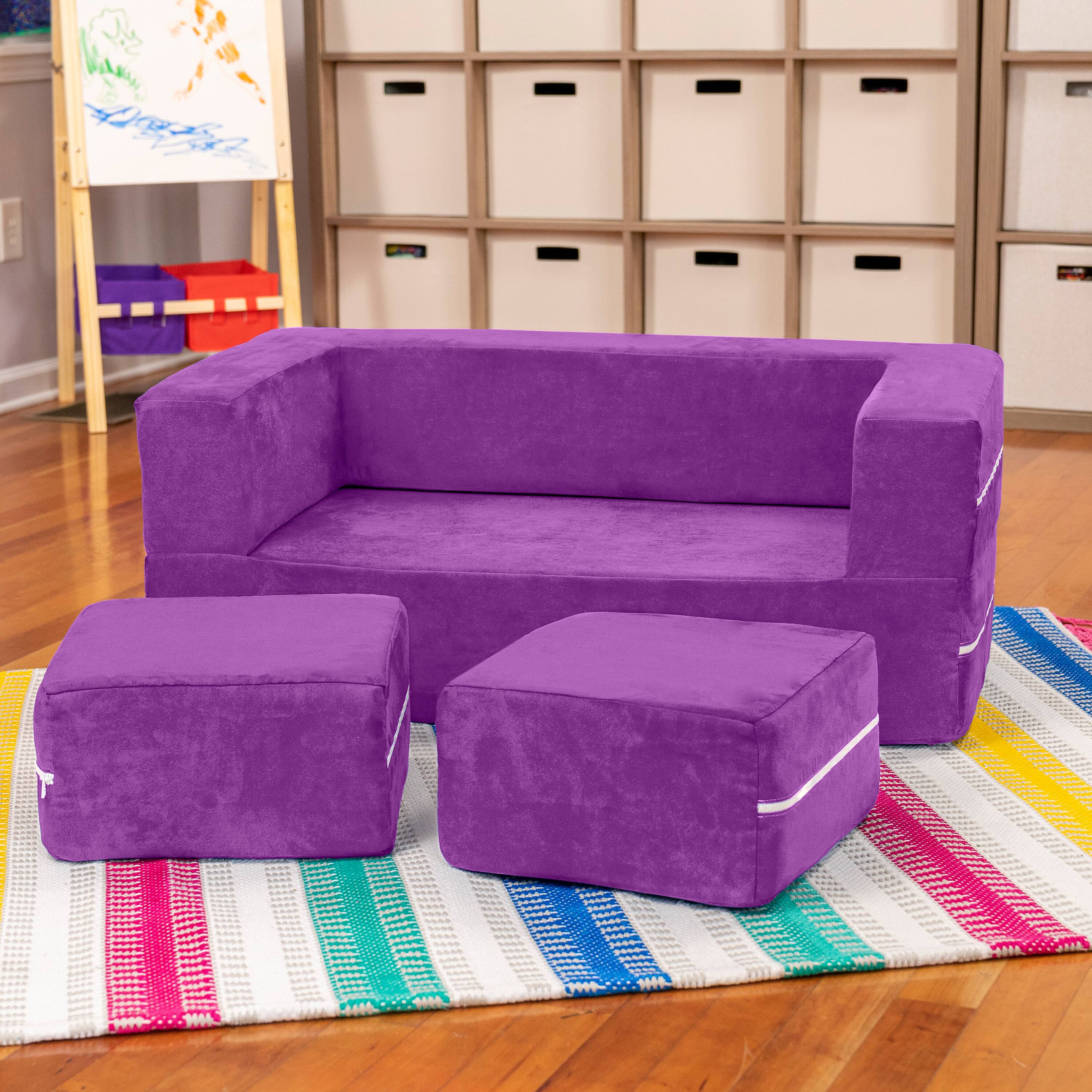 Alt View 1. Jaxx - Jaxx Zipline Kids Modular Loveseat & Ottomans/Fold Out Lounger, Grape - Grape.