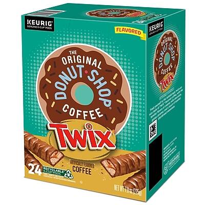 KEURIG  
KEURIG GENUINE K-CUP PODS  

FLAVORED  
THE ORIGINAL DONUT SHOP COFFEE  
TWIX  

24 RECYCLABLE K-CUP PODS  
COFFEE  
NET WT 19.1 OZ (1.2 LB)