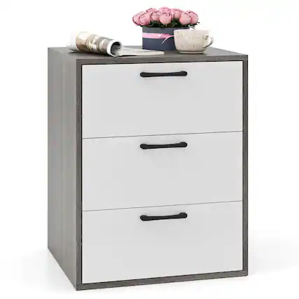 Front. Costway - Costway 1 PCS 3 Drawer Dresser Chest of Drawer Storage Cabinet with Wide Storage Space Organizer - Gray,White.