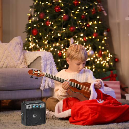 Alt View 3. Winado - 30" Mahogany 4-String Ukulele Bass Kit With EQ Includes Gig Bag, Strap, Picks, Strings and Cleaning Cloth,5W Speaker - Natural Wood Color.