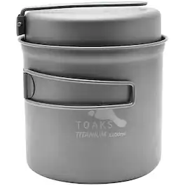 TOAKS - Titanium Outdoor Camping Cook Pot with Pan and Foldable Handles - 1100ml - Silver