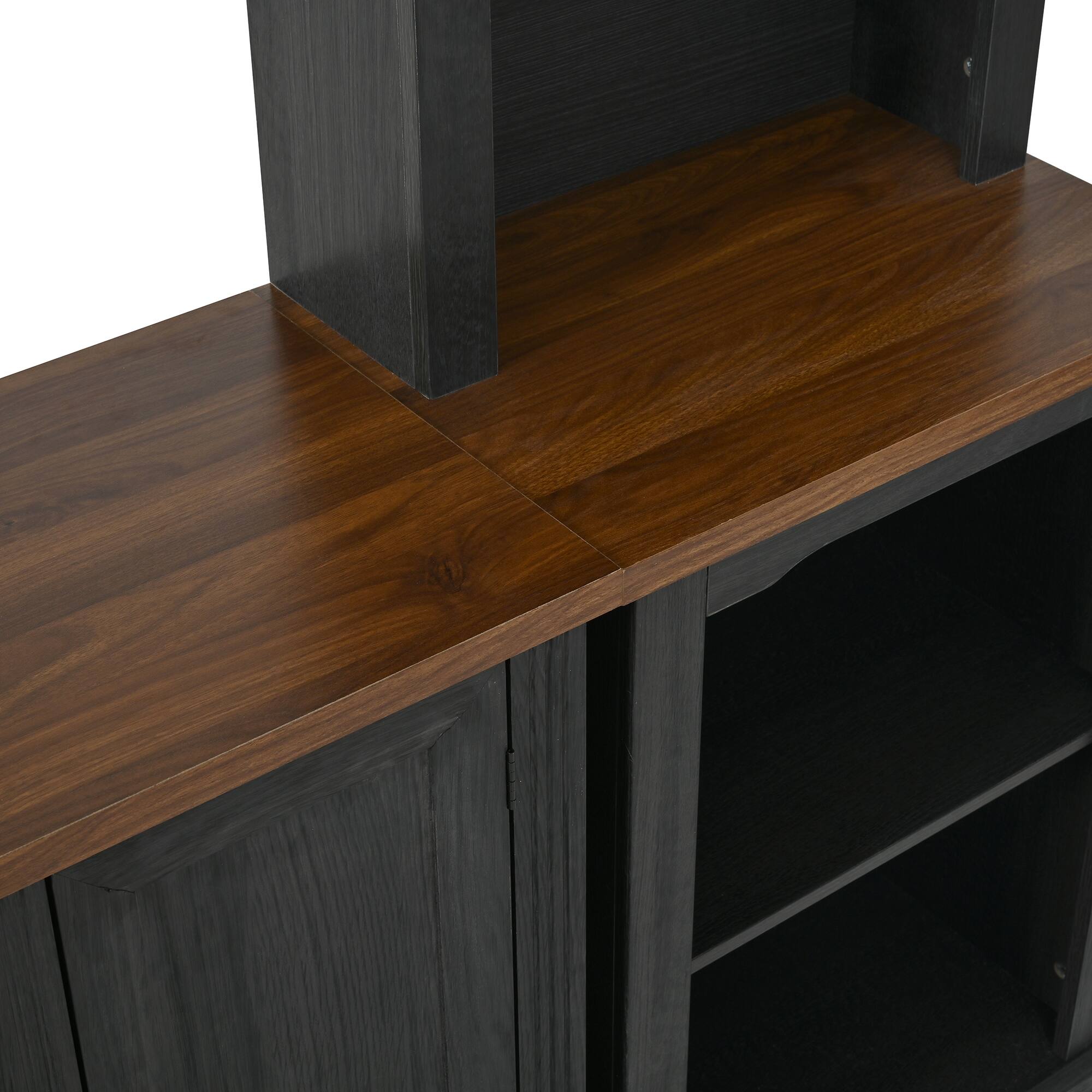 Back. Whisen - 3-Piece TV Stand Set for TVs up to 70-Inch,Modular Entertainment Center with Storage Cabinets,Bookshelves and Drawer - Black.