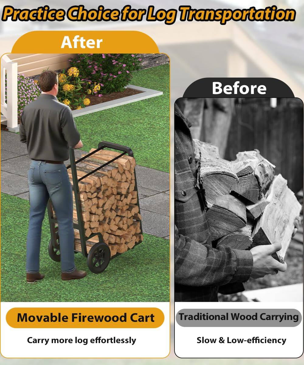 **Practice Choice for Log Transportation**

**After**

- Movable Firewood Cart
  - Carry more log effortlessly

**Before**

- Traditional Wood Carrying
  - Slow & Low-efficiency