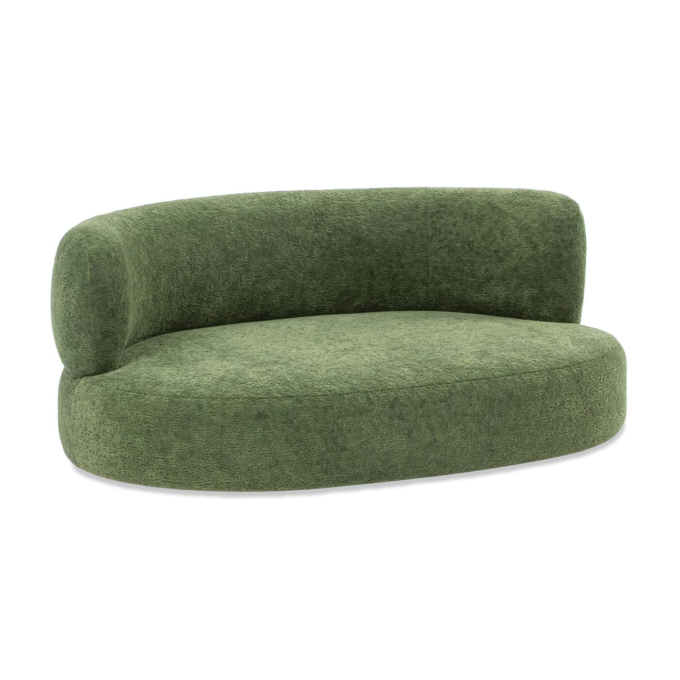 Back. Siljoy - Moss Green Curved Dog Sofa, Medium Size, Fleeced Teddy Fabric, 150 lb Capacity, Eco‑Friendly Frame - Green.