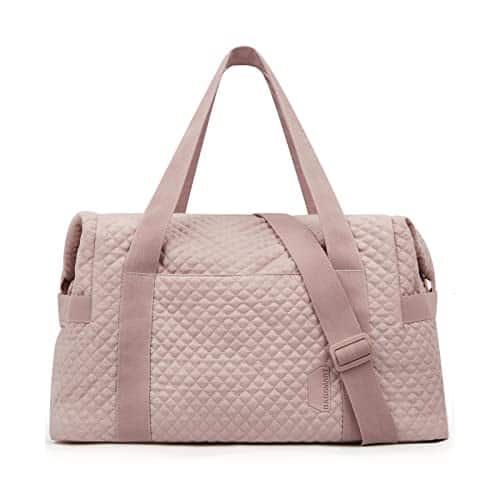 Fabibe - Large Gym Bag with Yoga Mat Buckle Weekender Overnight for Women Travel Duffle Carry On Tote Labor and Delivery - Pink