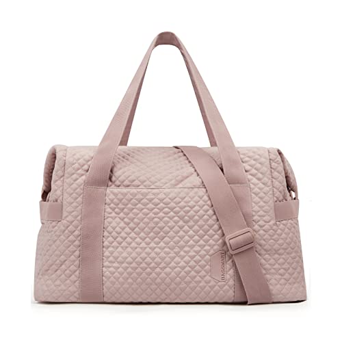 Front. Fabibe - Large Gym Bag with Yoga Mat Buckle Weekender Overnight for Women Travel Duffle Carry On Tote Labor and Delivery - Pink.
