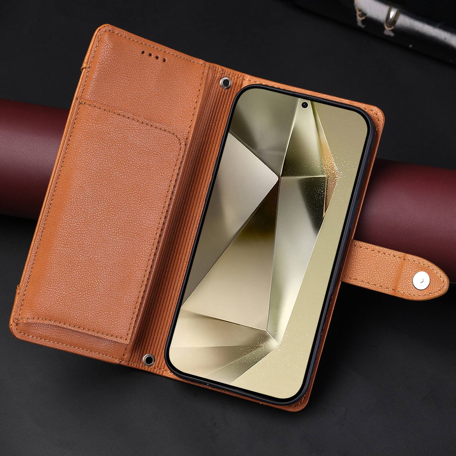Alt View 1. Dteck - Wallet Case for Samsung Galaxy A56 Crossbody Premium Leather Flip Kickstand Zipper Card Slot Cover With Strap+Lanyard - Brown.
