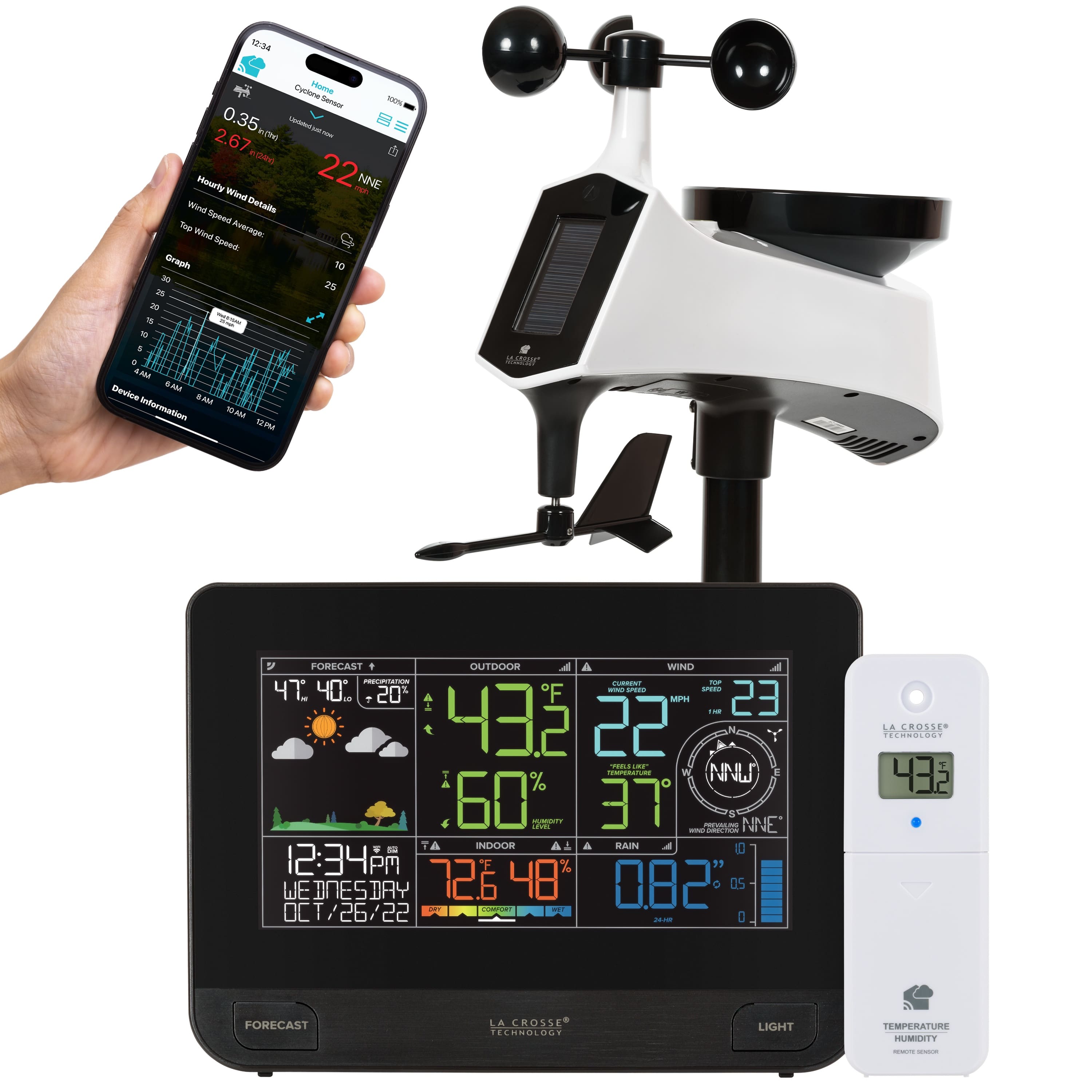 La Crosse Technology - Wi-Fi Professional Weather Center with Combo Sensor and Remote Monitoring - Black