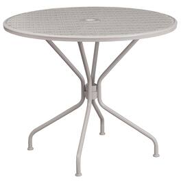 Emma + Oliver - Commercial Grade 35.25" Round Colorful Metal Garden Patio Table with Umbrella Hole - Light Gray