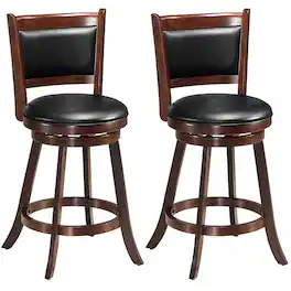 Costway - Set of 2 24" Swivel Counter Stool Wooden Dining Chair Upholstered Seat Espresso Panel back - Espresso,Black