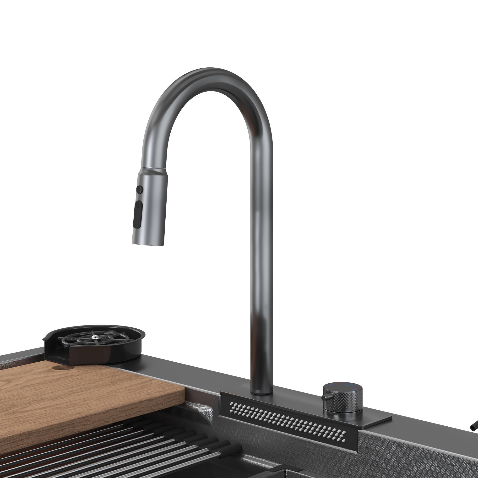 Alt View 7. Famapy - Workstation Kitchen Sink with Faucet, Drop-in Single Bowl Sink with Cup Washer & Control Knob - Black.