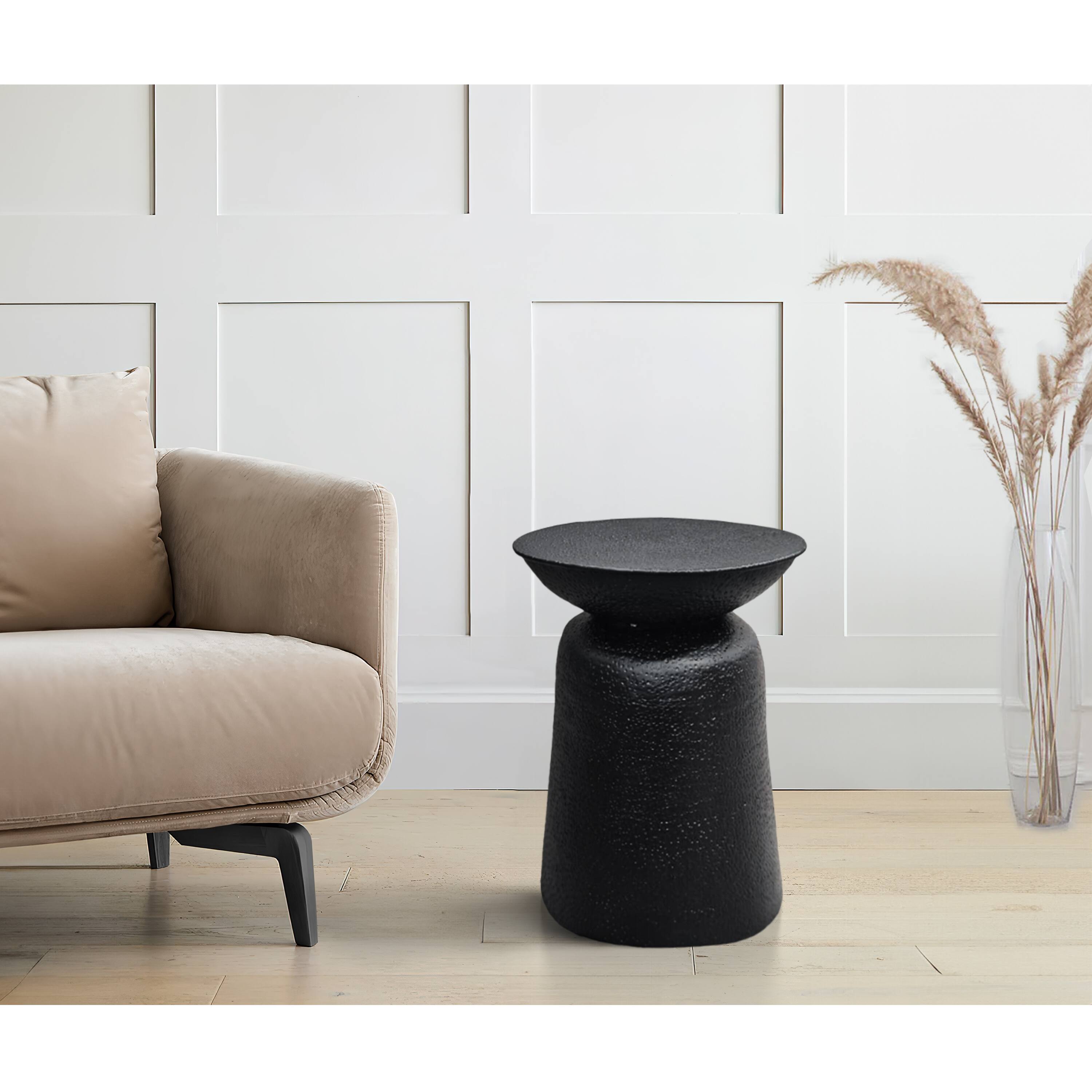 Alt View 10. Manhattan Lane - Josi 21 Inch Round Side End Table, Handcrafted Hammered Design, Drum Pedestal Aluminum Base - Black.