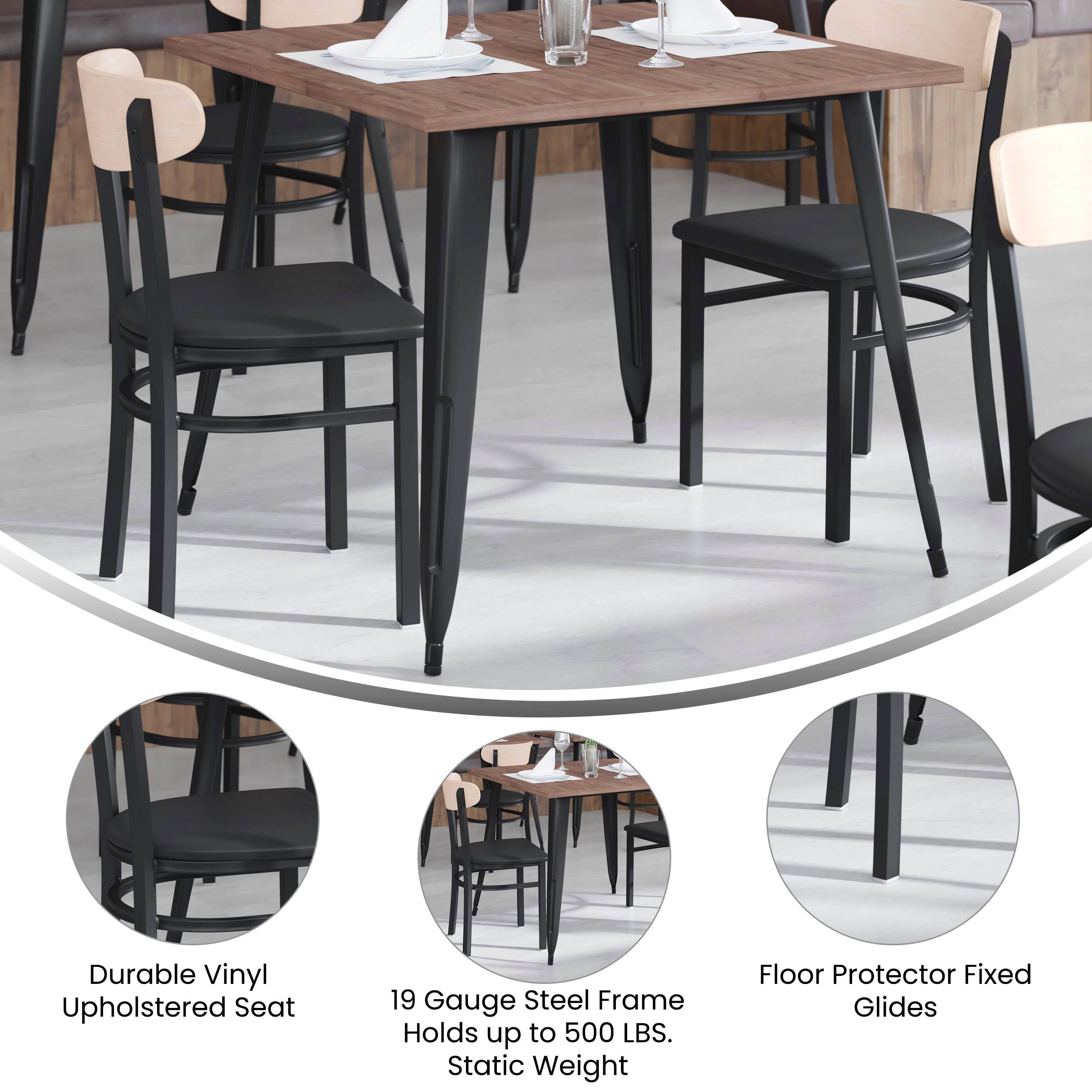 Durable Vinyl Upholstered Seat  
19 Gauge Steel Frame Holds up to 500 LBS. Static Weight  
Floor Protector Fixed Glides
