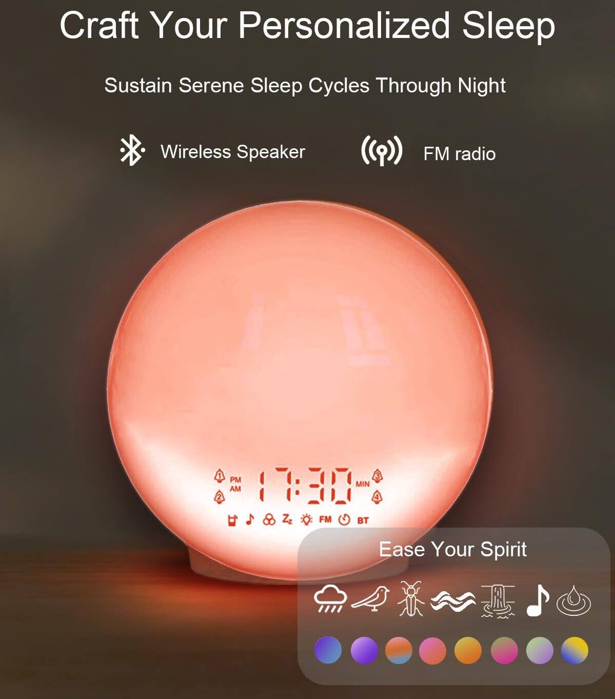 Craft Your Personalized Sleep  
Sustain Serene Sleep Cycles Through Night  

Wireless Speaker  
FM radio  

Ease Your Spirit