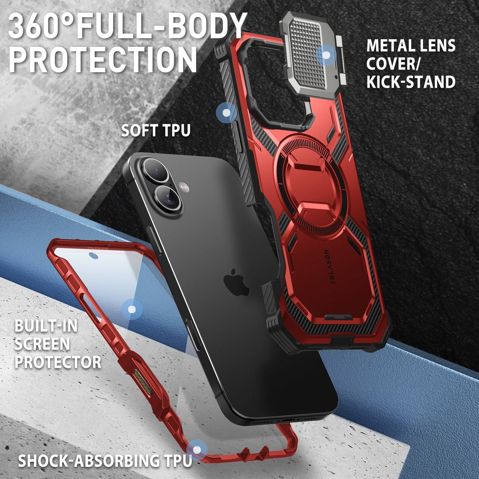 360° FULL-BODY PROTECTION

- METAL LENS COVER/KICK-STAND
- SOFT TPU
- BUILT-IN SCREEN PROTECTOR
- SHOCK-ABSORBING TPU
